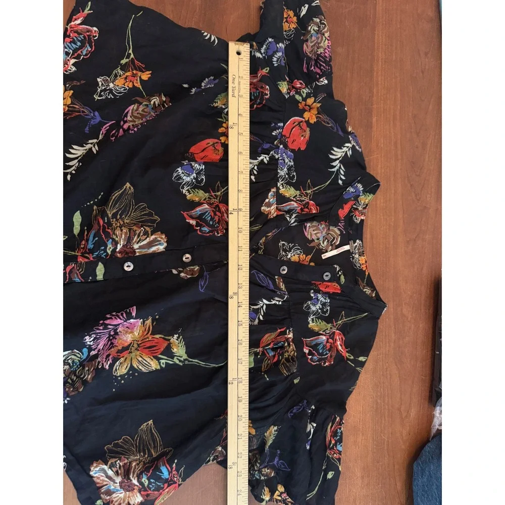 Free People Floral Button Down Peplum Boho Flutter Sleeve Crop Small